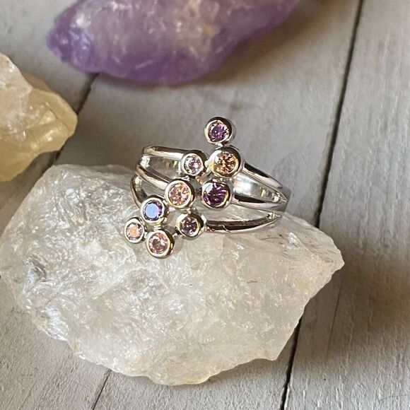 AAA Cubic Zirconia Multi Color Cocktail Ring Size 10 - Picture 8 of 8